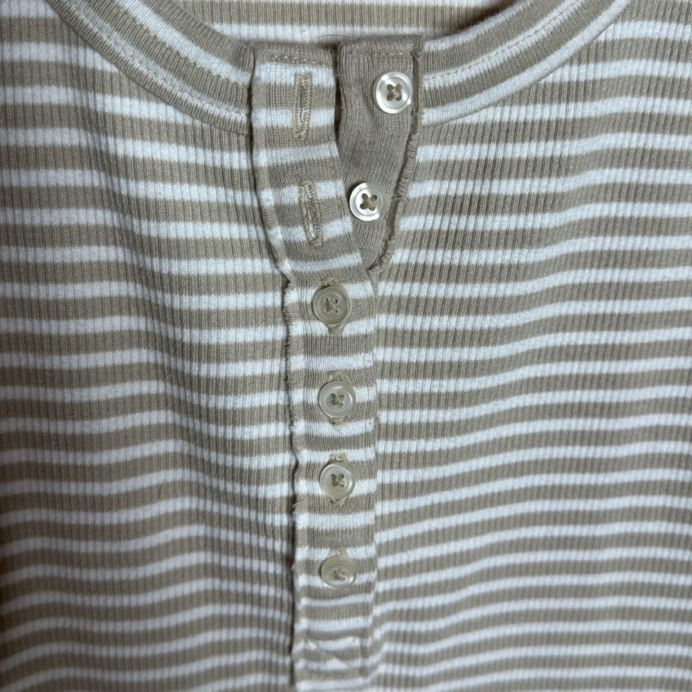 Aerie Henley No BS Tank Top Tan White Stripe Size Medium